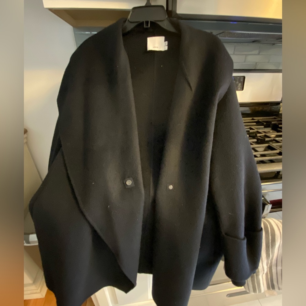 Vince. Wool, lightweight wrap jacket, Navy Blue size large
